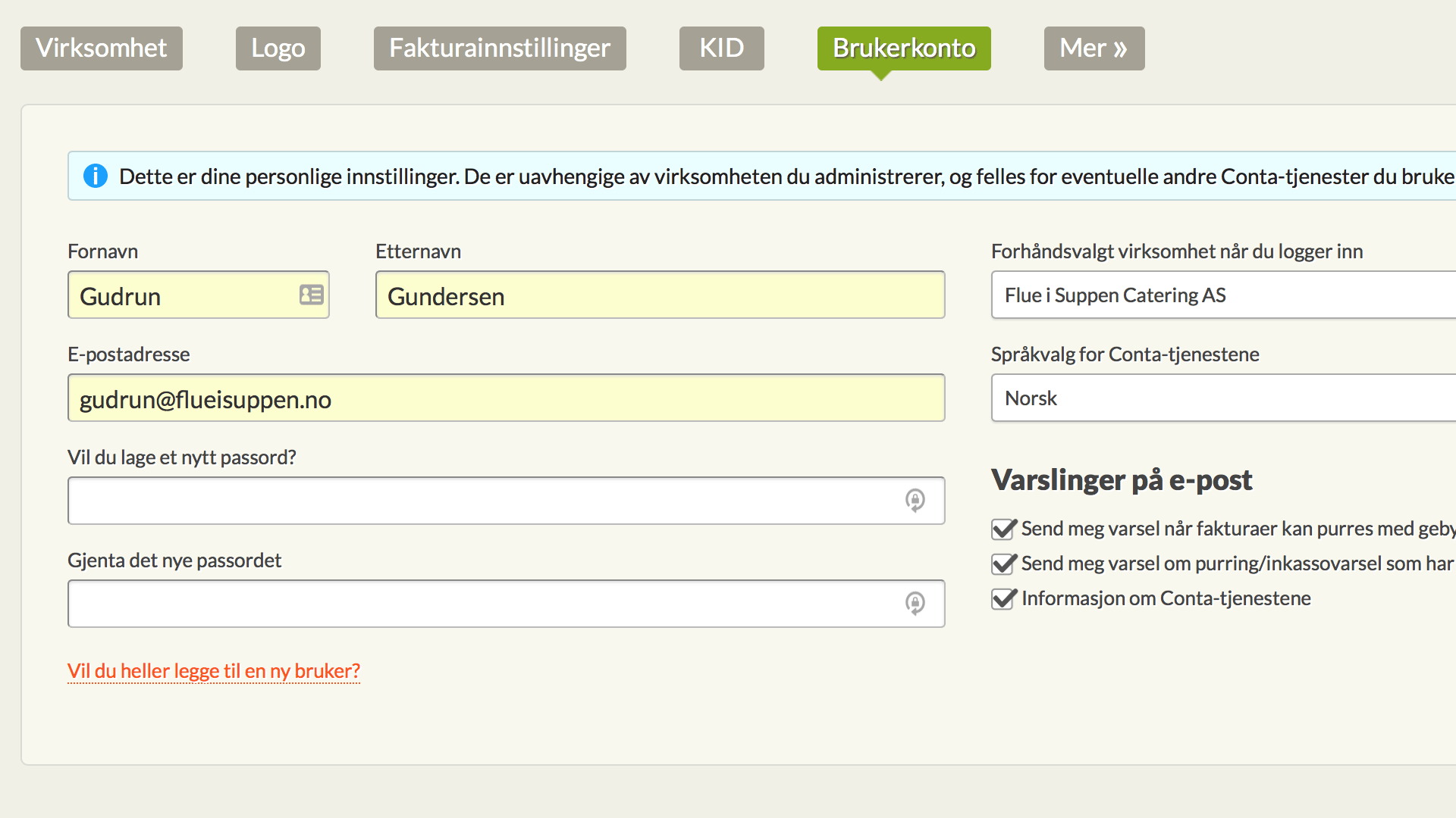 Innstillinger For Brukerkonto Conta Hjelp