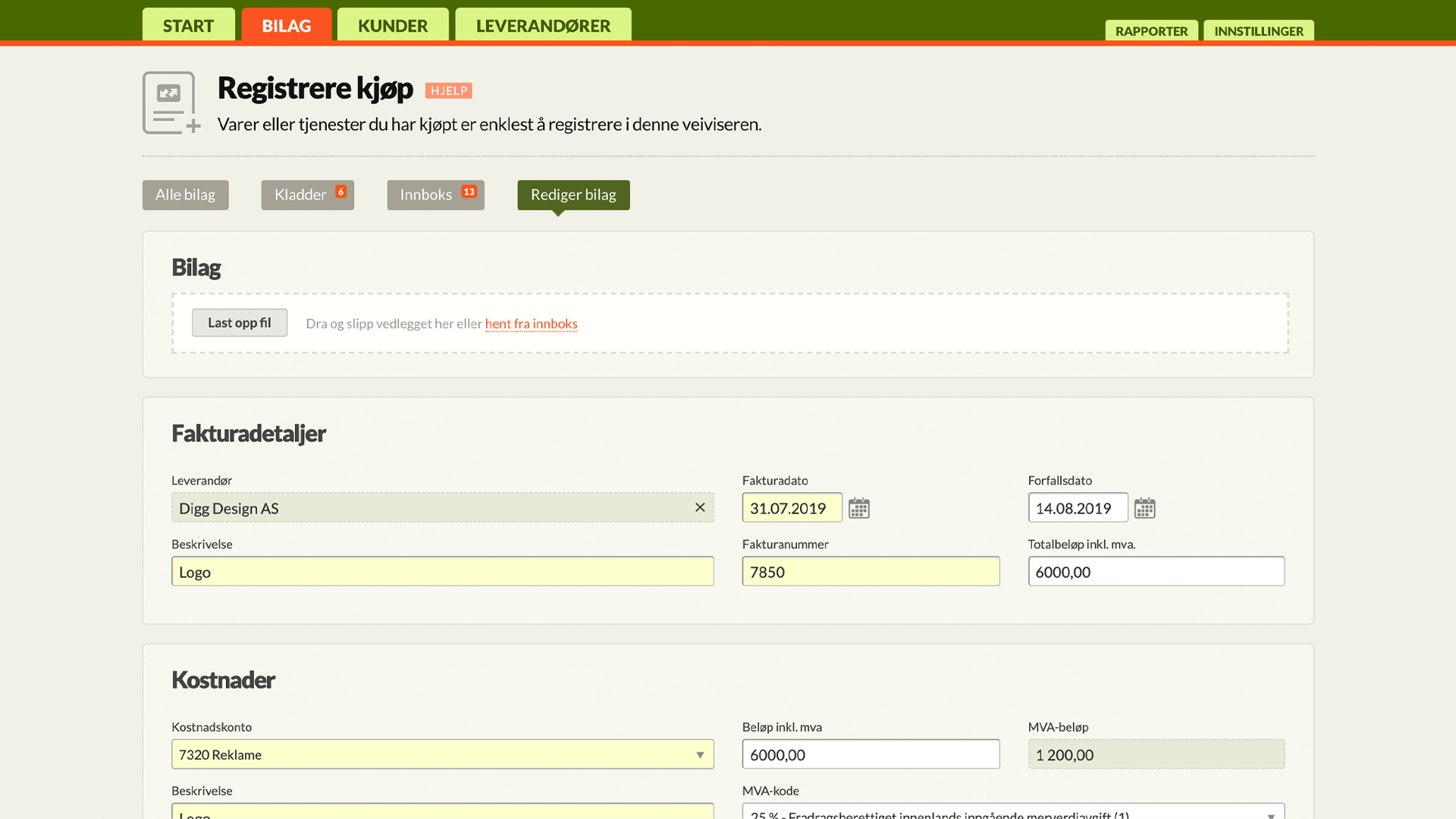 Bilagsredigering i Conta