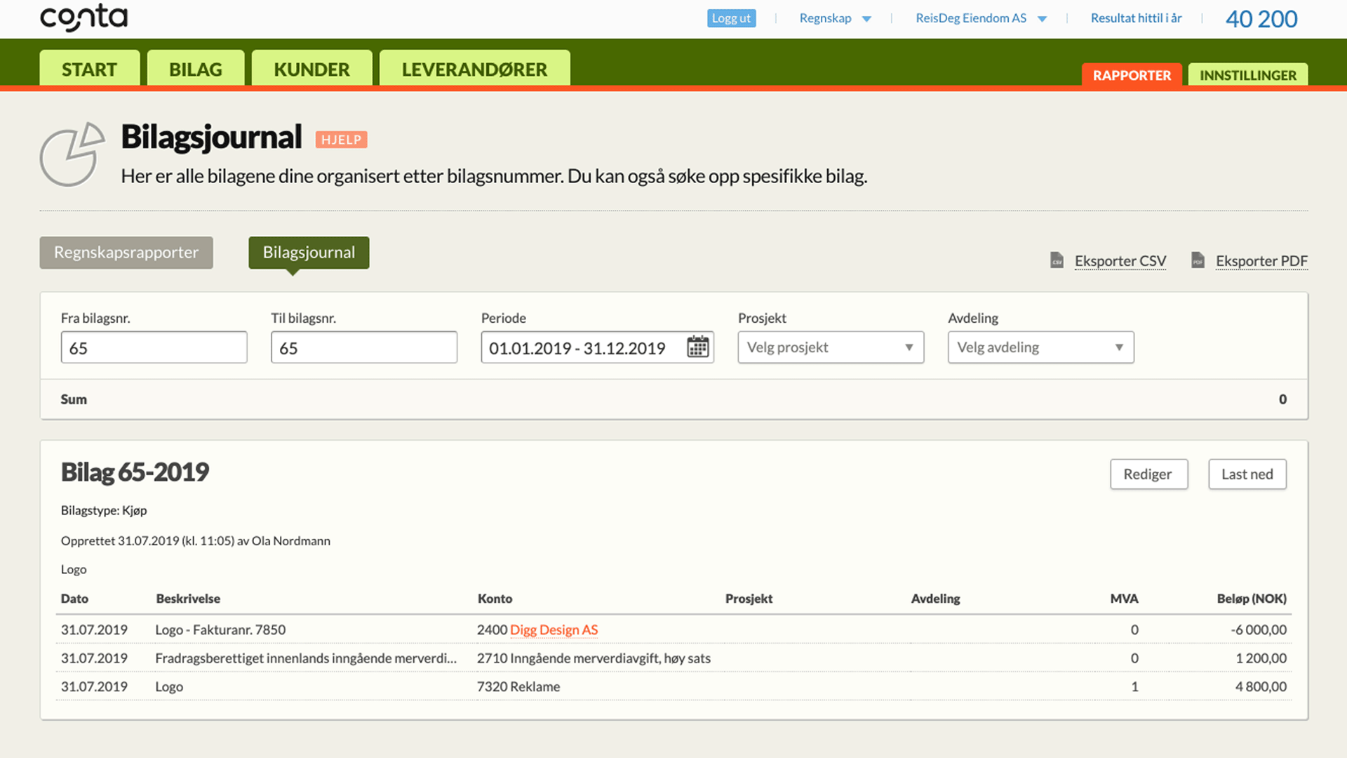 Bilagsjournalen i Conta